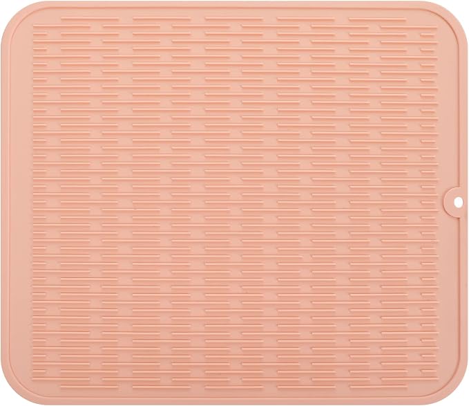 MicoYang Silicone Dish Drying Mat for Multiple Usage,Easy clean,Eco-friendly,Heat-resistant Silicone Mat for Kitchen Counter or Sink,Refrigerator or Drawer Liner Pink XL 18 inches x 16 inches