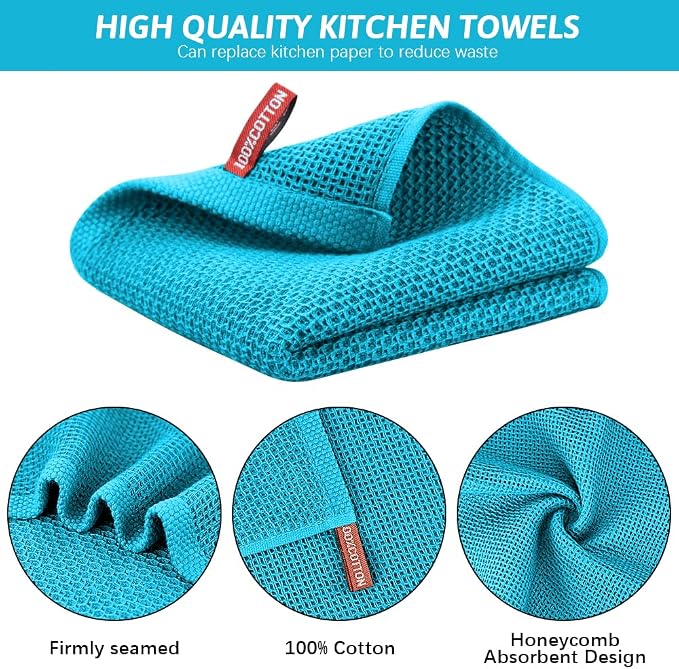 Nialnant 6 Pack Kitchen Towels,Large 100% Cotton Hand Towels,Absorbent Dish Towels for Drying Dishes-Blue