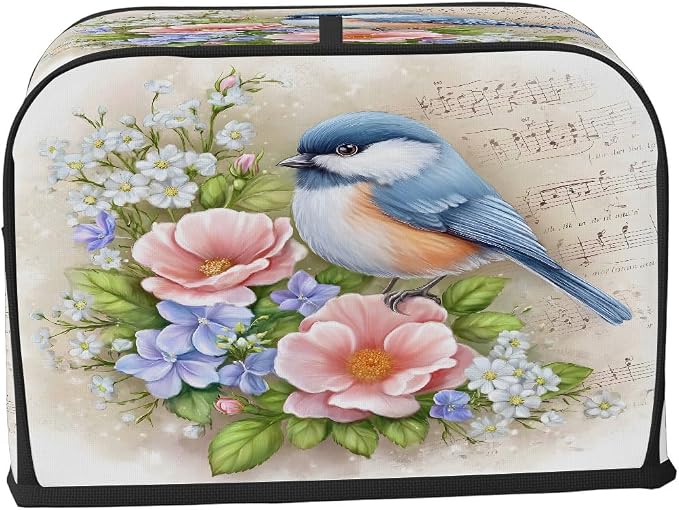 4 Slice Toaster Cover Painted Bird Flower Toaster Covers Four Slice Wide Slot Waterproof and Dustproof Covers for Wide Slot Toasters and Small Appliances Kitchen Decor Gifts