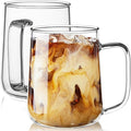 Large Glass Coffee Mugs, 24 oz Glass Coffee Cups Set of 2, Clear Borosilicate Glass Mugs with Handles for Cappuccino, Tea, Latte, Hot/Cold Beverages, Wine, Americano, Smoothies