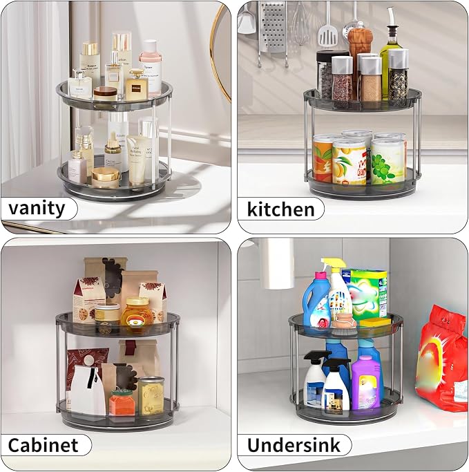 Rotating Makeup Organizer, Perfume Skincare Holder, 2 Tier 9 Inch, Gray | 360° Smooth Spinning Vanity Tray, Large Capacity, Space-Saving Cosmetics Storage for Bathroom Countertop, Dresser