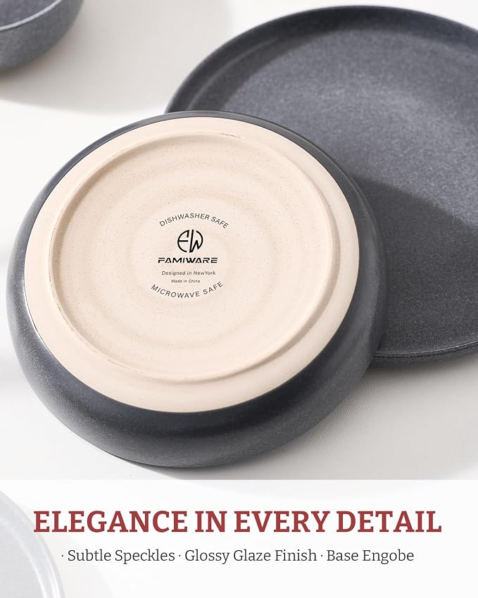 famiware Milkyway 33 oz Pasta Bowls Set of 4, Matte Dark Charcoal | Double Reactive Glaze, Scratch-Resistant Stoneware Salad Bowls, Stackable, Dishwasher & Microwave Safe, Lead-Free