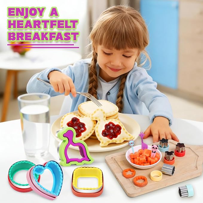 32 Pcs Sandwich Cutter and Sealer Set, Bread Decruster Sandwich Cutter Pancake Maker & Fruit Vegetables Cutter Shapes, Bento Lunch Box Food Decor Tool for School Party Snack DIY