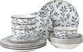 Gibson Home Palace Suite 16-Piece Dinnerware Set, Blue Floral Stoneware Plates & Bowls, Service for 4, Round Durable Everyday Dish Set