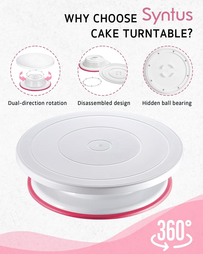 Syntus 65 PCs Cake Decorating Kit with Cake Stand, Cake Baking Supplies | 31 Piping Bags, 24 Piping Tips, Offset & Straight Spatulas, 3 Scrapers, Leveler, 2 Couplers & 1 Tips Brush