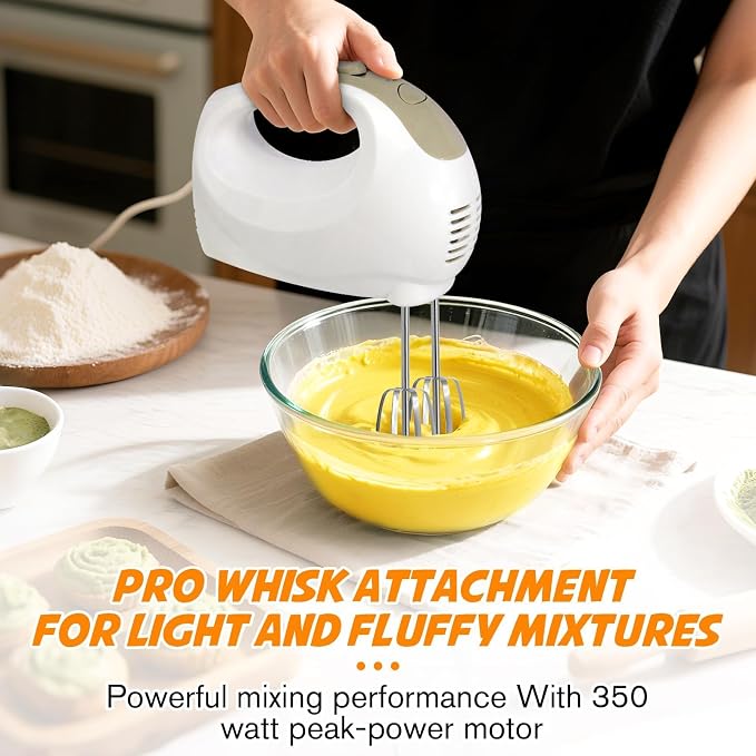 Showvigor Electric Hand Mixer with 5 Stainless Steel Whisks,5 Speed,White2 | Portable Kitchen Mixer Electric Whisk, Food Beater for Whipping Mixing Cookies