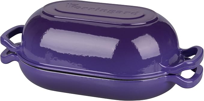 VORRINGARD Enameled Cast Iron Sourdough Bread Oven, Dutch Oven, Loaf Cast Iron Bread Pan for Homemade Bread Baking, Meatloaf Pan with Lid, 5QT, Purple