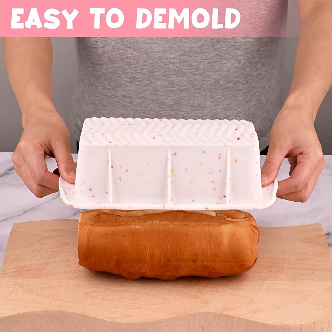 2 Pack Silicone Bread Loaf Molds, Nonstick Easy Release Rectangle Silicone Loaf Pan for Baking Cake, Meatloaf, Banana Bread, Brownies, and Quiche (Confetti)