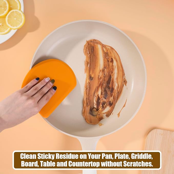 Silicone Dough Scraper with Metal Core Flexible Bowl Scraper Bread Baking | With Stainless Steel Sheet, Curved Edge Food Grade Silicone Bench Scraper for Sourdough Bread, Set of 2, Gray & Orange, SAPID
