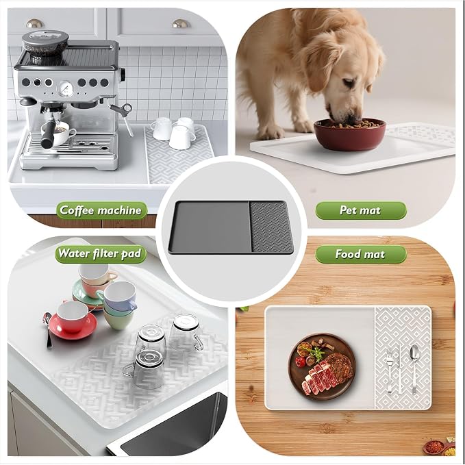 Silicone Coffee Mat with Raised Edges 24" x 16" – Waterproof Countertop Mat, Coffee Maker Pad, Espresso Machine Mat, Heat Resistant Dish Drying Mat