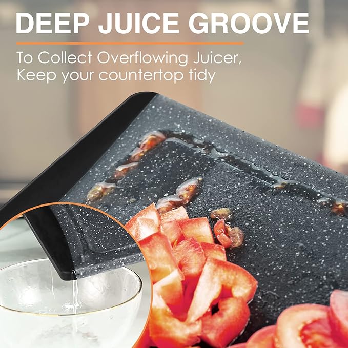 Extra Large Cutting Boards, Plastic Cutting Boards for Kitchen (Set of 3) Cutting Board Set Dishwasher Chopping Board with Juice Grooves Easy-Grip Handles, Dark Grey, Empune