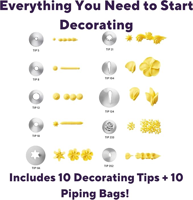 Wilton Beginning Buttercream Decorating Set, 20-Piece | 20-Piece Beginner Kit with Piping Tips, Bags, Couplers & Spatula for Learning Buttercream Decorating on Cakes & Cupcakes