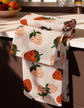 370GSM Cotton Waffle Kitchen Towels, Strawberry | Pure Cotton, Sustainable, Waffle Weave, Terry Cloth, Highly Absorbent, Decorative, 16"x25", with Hanging Loop