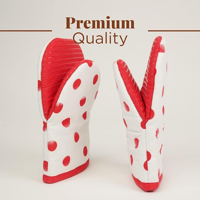 Folkulture Oven Mitts, Polka Red, Set of 2, Heat Resistant - (5.75"x9") | 100% Cotton, Non Slip, Silicone, Cute Mini Mits with Hanging Loop, Kitchen Décor, Cooking Gifts, New Home Essentials