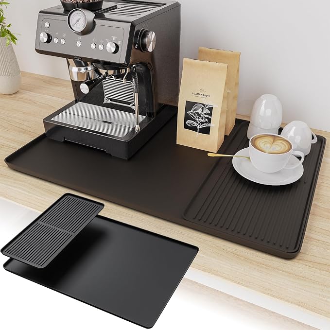 2-in-1 Coffee Mat & Dish Drying Mat Coffee Bar Mats for Countertop [Clean & Organized] Coffee Matt for Counter Silicone Coffee Tray Espresso Mat Coffee Station Mat Espresso Coffee Maker Machine Mat