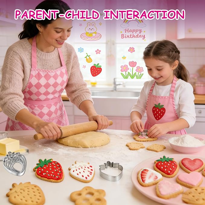 Strawberry Cookie Cutter Fruit Vegetbale Biscuit Cutters for Valentines Day Birthday Summer Christmas New Year Party DIY Baking Mold, Pack of 5