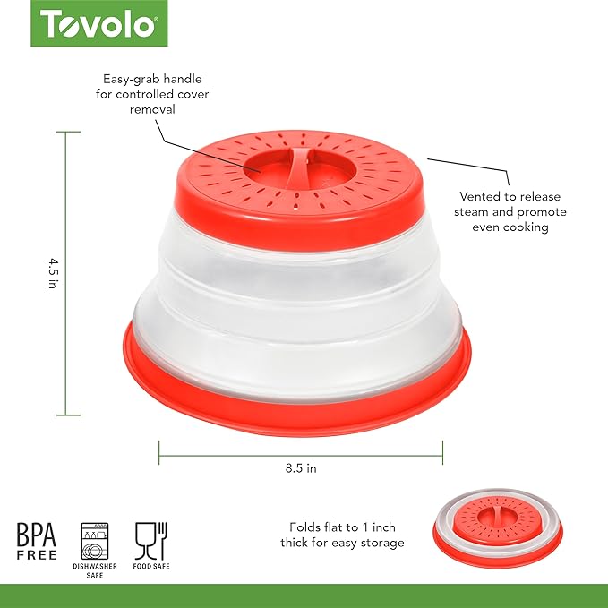 Tovolo Microwave Splatter Cover for Food(Candy Apple Red) Collapsible & VentedSilicone Splatter GuardLid,Microwave Plate & Dish Cover with Handle,BPA-FreeKitchen Gadget for Meal Prep, (Pack of 9)