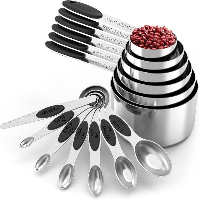 Stainless Steel Measuring Cups and Spoons Set with Silicone Handle – Nesting Design for Space-Saving, Heavy Duty & Dishwasher Safe for Dry/Liquid Ingredients, Cooking & Baking (13)