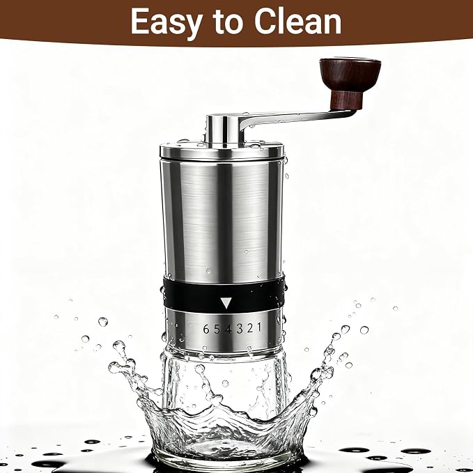 Ceramic Burr Manual Coffee Grinder with 6 Adjustable Coarseness Settings | For Espresso Beans French Press Pour Over Drip, Stainless Steel Hand Crank Coffee Mill for Home Use Office Travel Camping