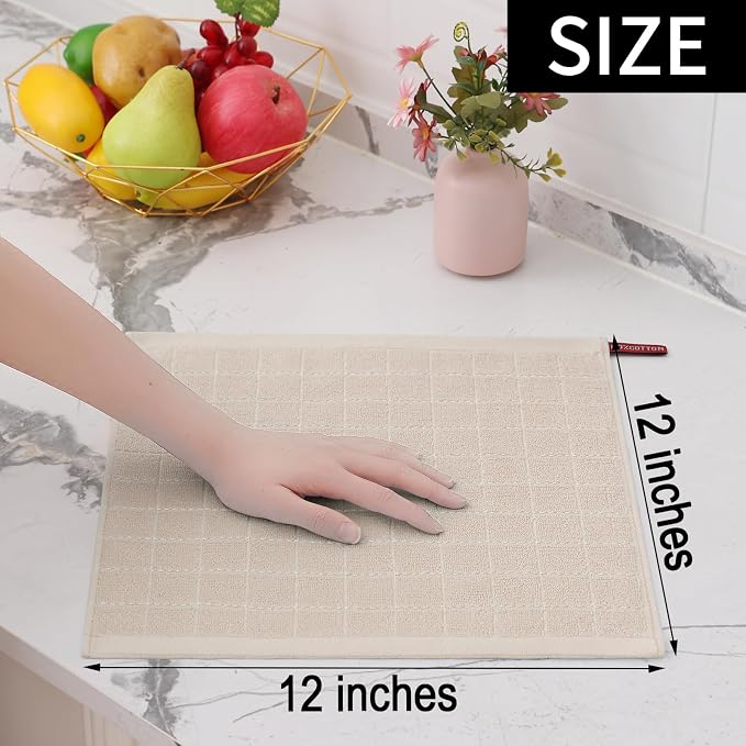 Homaxy 100% Cotton Terry Kitchen Dish Cloths, 6 Pack, Beige | Ultra Soft and Absorbent, Suitable for Drying and Washing Dishes