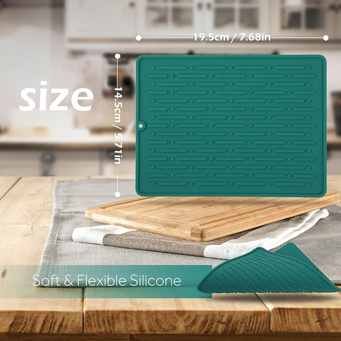 Dish Drying Mats, Heat-resistant Silicone Mat for Kitchen Counter, Non-Slip Dish Dry Mat Dishwasher Safe Small, Turquoise