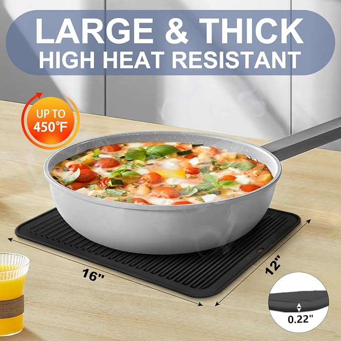 Walfos Large Silicone Trivet 16x12 Inch, Trivets for Hot Pots and Pans, Heat Resistant Pot Holders Hot Pads for Kitchen Quartz Countertops, Hot Dishes, 2 Pack