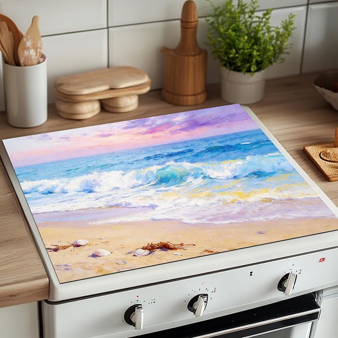 HOMETITUTE Summer Stove Top Covers for Electric Stove 28x20 Inches Ocean Wave Beach Heat Resistant Glass Cooktop Pad Decorative Stovetop Cover for Kitchen Coffee Bar Decor