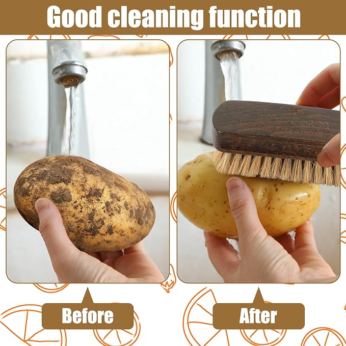 Vegetable Scrubber, Veggie Fruit Potato Brush for Food | Firm Bristles, Wood Veggie Wash Scrubber, Carrot Cucumber Corn Tableware Cleaning, Kitchens Camping Brush Tool