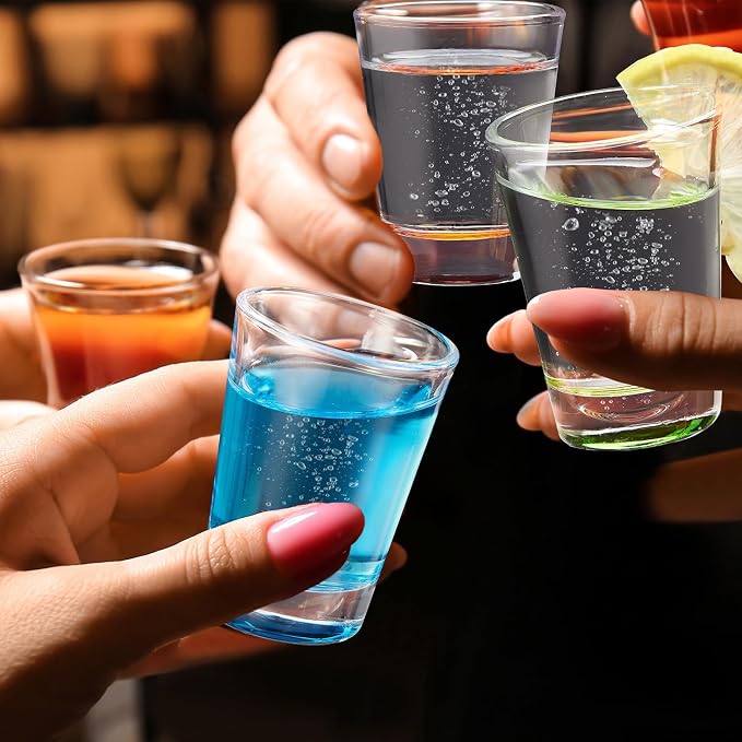 Qipecedm 6 Pack Heavy Base Shot Glasses Set, 1.6 oz Colorful Shot Bulk, Clear Shot Glass, Tequila Cups Small Glass, Shot Glasses for Whiskey, Tequila, Vodka, Spirits & Liquors