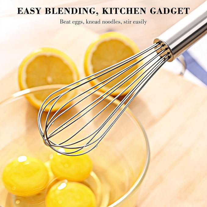 NileHome Whisk, Stainless Steel Wisk Set 8" 10" Kitchen Whisk Wisking Tool Kitchen Wisk Wire Whisks for Cooking, Whisking, Blending, Beating, Stirring-…