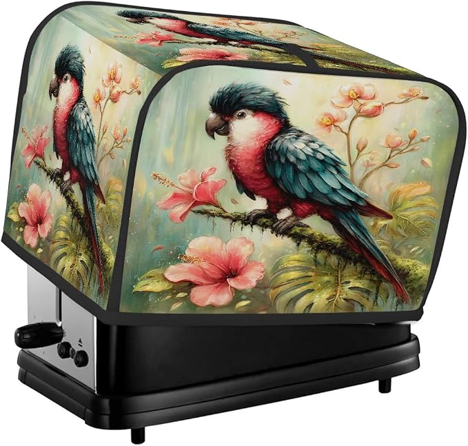 2 Slice Toaster Cover Parrot Oil Painting Floral Toaster Covers Two Slice Wide Slot Waterproof and Dustproof Covers for Wide Slot Toasters and Small Appliances Kitchen Decor Gifts