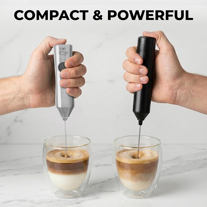 Zulay Kitchen Rechargeable Milk Frother Handheld - Frother Wand, Drink Mixer, Electric Whisk Frother, for Cappuccinos, Matcha & Protein Powder - Dynamic Triple Whisk, 3 Speed 500mAh Silver