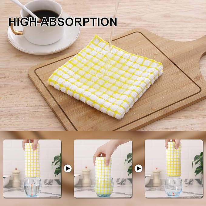 Kitinjoy Cotton 12 Pack Terry Kitchen Towels, Yellow | 16 x 25 Inches Super Soft and Absorbent Dish Towels, Quick Drying hand towels for kitchen Drying