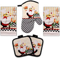 Chubby Uniformed Chef Design, 5 Piece Set | Kitchen Towel Set with 2 Decorative Dish Towels (25 X15), 1 Oven Mitt (11 X 7) and 2 Potholders (6.5 X 6.5)