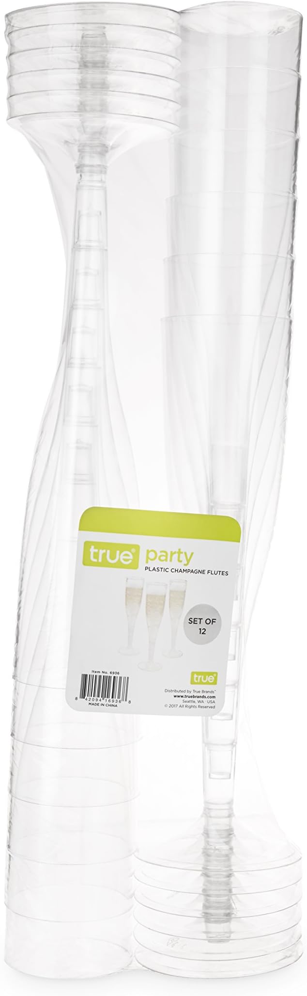 True Party Clear Plastic Champagne Flutes, Toasting Glass for Birthday, Wedding, Engagement, Reusable and Shatterproof Drinking Glasses for Holiday, Picnic, Dinner, Outdoor, Home Bar, 5.5 oz Set of 12