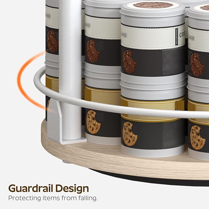Lazy Susan Organizer, Rotating Spice Rack, 2 Tier Spice Turntable Organizer, Industrial Turntable Spice Holder, for Kitchen Countertop, Compact and Versatile, White and Light Oak SR22WG