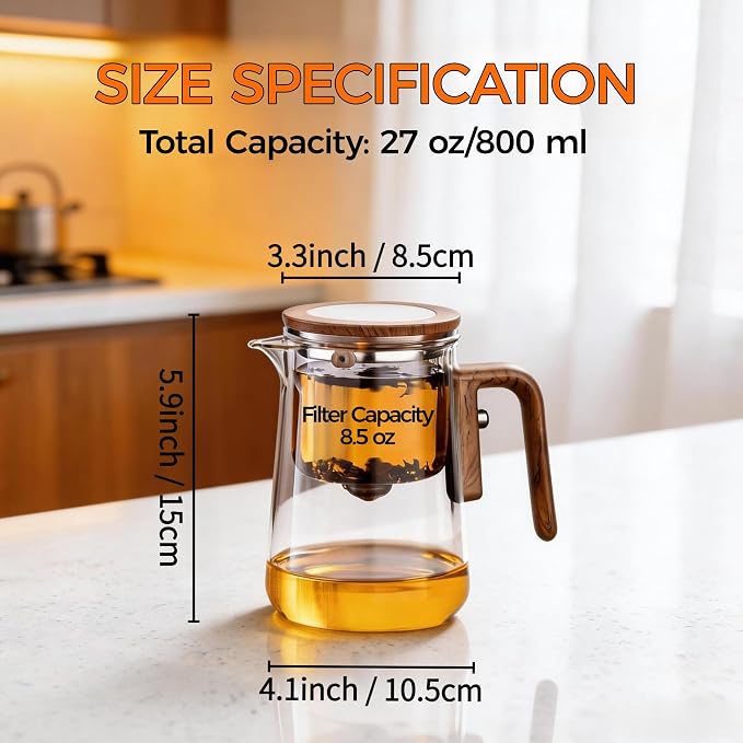 Enchanted Tea Pot with Tea Infuser, Loose Leaf Tea Steeper, 27 oz | Magic Teapot for Loose Leaf Tea Diffusers, Glass Tea Maker, Ideal Gift for Tea Lovers