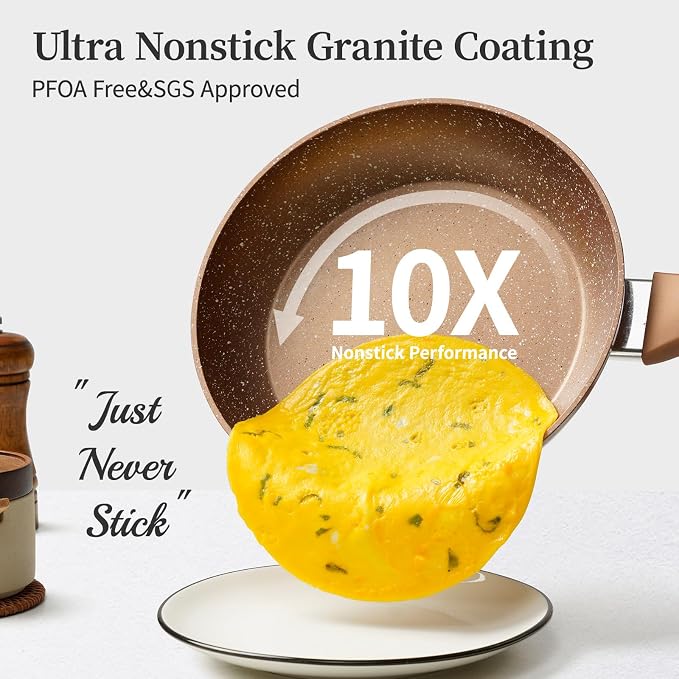 Innerwell 9.5-Inch Nonstick Frying Pan Small Egg Pan Skillet | Even Heating All Stove Compatible, PFOA PFOS Free, Granite Stone Cookware Skillet, Healthy and Non Toxic, Gold