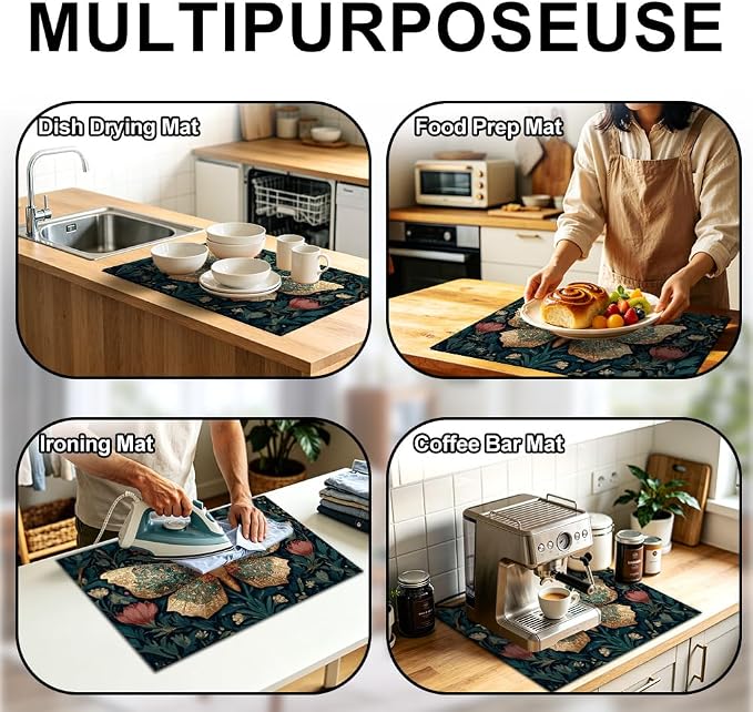 Vintage Butterfly Stove Top Cover for Electric Stove, 28x20 in | Heat-resistant non-slip mat holds hot cookware; glass cooktop protector, dish drying; boho floral botanical kitchen decor