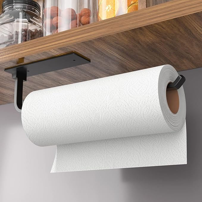 Paper Towel Holder Under Cabinet, Self-Adhesive or Drilling, Matte Black | Kitchen Roll Dispenser | Under-Cabinet or Wall-Mounted| Upgraded Aluminum | Lighter Yet Stronger Than Stainless Steel