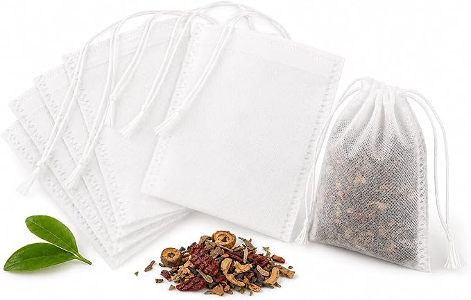 Disposable Tea Filter Bags, Small Muslin Cloth Bags with Drawstrings Cotton | 6x8cm Muslin Drawstring Bags Tea Bags Spice & Herb Bags for Cooking,Loose Leaf Tea, Cooking, Craft