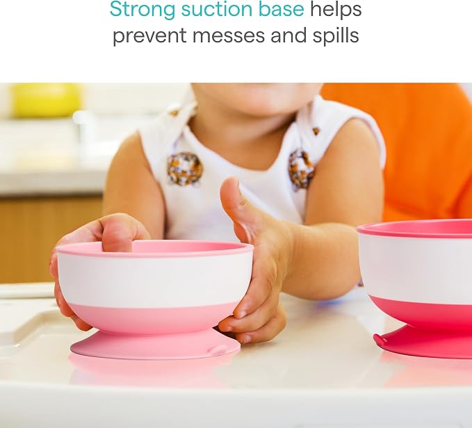 Munchkin Stay Put Munchkin Suction Baby Bowls with Lids - Dishes for Babies and Toddlers, Self-Feeding Bowl Set for Kids 6+ Months, 3 Pack, Pink/Purple