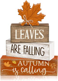Lineshading 4 Pcs Autumn Block Signs, Farmhouse Tiered Tray Decor | Stacked Signs with Maple Leaf, Fall Tabletop Centerpiece, Mantle Shelf Display, Back to School Autumn Decoration