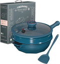 TIBORANG 11 Inch Nonstick Frying Pan with Lid,8-in-1 Multipurpose Cookware | 5 Qt Deep Sauté Pan Skillet with Steamer, PFOA-Free, Dishwasher & Oven Safe, Induction Compatible, Stay-Cool Handle,Dark Teal