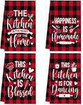 4 Pcs Red Black Kitchen Towels Happiness Dish Towels Gifts | Heart of the Home Decorative Hand Tea Dishcloths with Hanging Loop Housewarming Gift for Home Funny Kitchen Decor Accessories