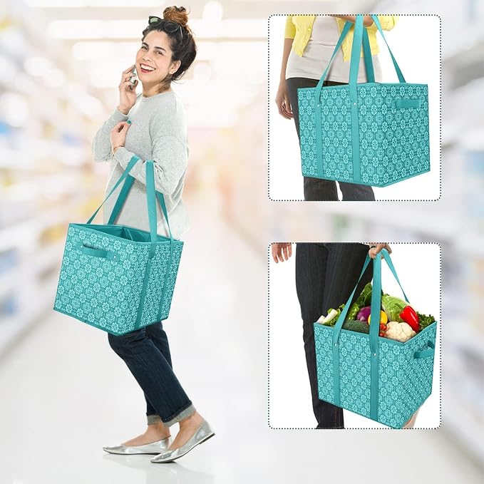 Reusable Grocery Bags 3 Pack, Foldable & Water Resistant Shopping Bags | Large Grocery Tote Bag Water Resistant Shopping Bags Foldable Grocery Bag for Clothes,Shoes and Picnic