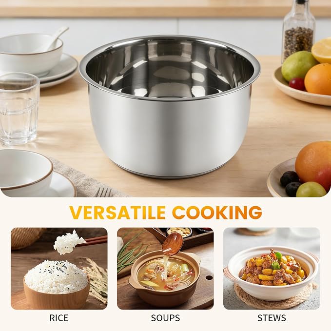 Replacement Rice Cooker 6-Cup Inner Pot Only Compatible with CUCKOO CR-0675FW – 304 Stainless Steel Inner Bowl with Multi-Ply Base, Durable Pots for Multi-Cookers, Easy to Clean and Dishwasher Safe