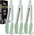 Hotec Mini Silicone Kitchen Tongs for Cooking - 7-Inch Small Serving Tongs with Silicone Tips, Set of 3 (Light Green)