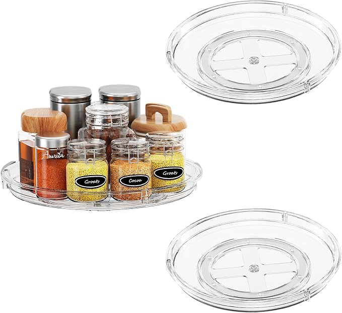 LAMU 3 Pack 9'' Lazy Susan Organizer Turntable for Cabinet, Pantry Organizers and Storage, Rotating Condiment Organizer for Kitchen, Table Top, Fridge, Countertop, Spice Organization