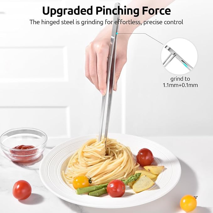 U-Taste Kitchen Cooking Tweezers, 18/8 Stainless Steel Tongs Set of 2, 12in | Food-Grade Metal Food Tongs Set, Seamless-Welding, Long Professional Chef Tweezer for Plating Serving Grilling Frying Feeding